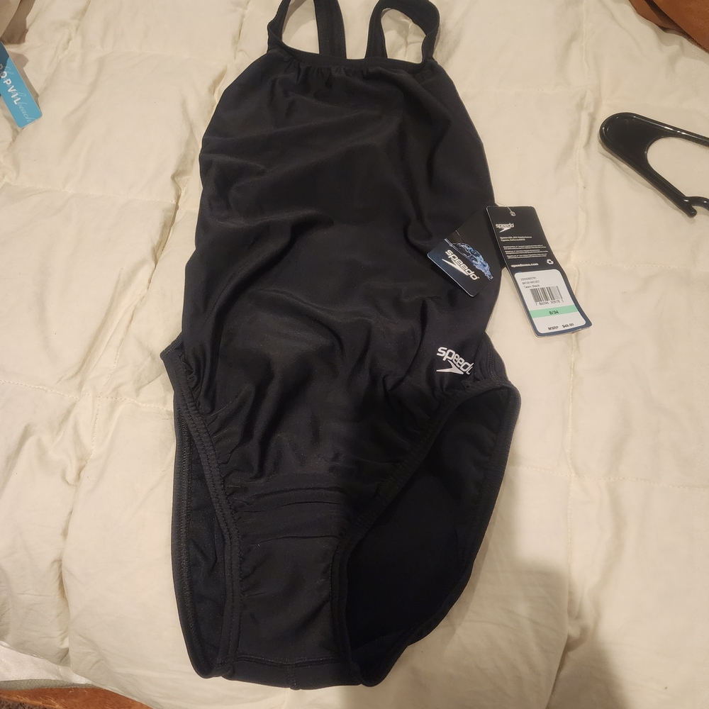 Size 8 Speedo Black Swimsuit. NWT